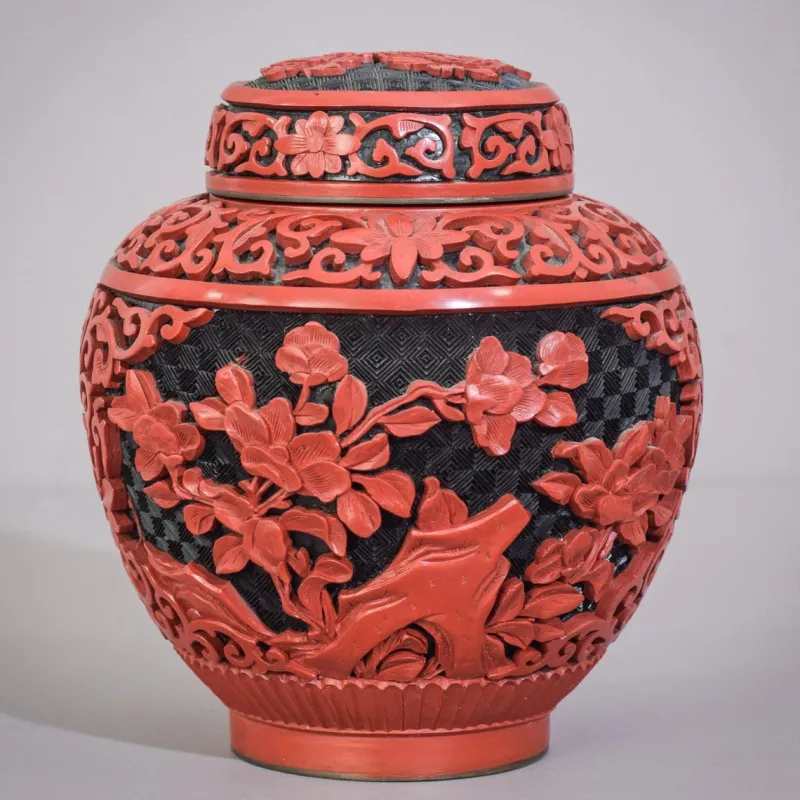 Pamono Carved and Lacquered Chinese Ginger Jar> Bottles, Carafes & Jugs