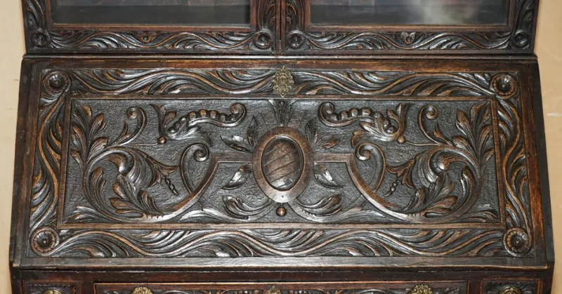 Outlet Pamono Carved English Oak Library Desk with Lions Head Brass Handles, 1860s