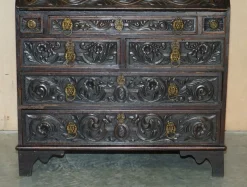 Outlet Pamono Carved English Oak Library Desk with Lions Head Brass Handles, 1860s