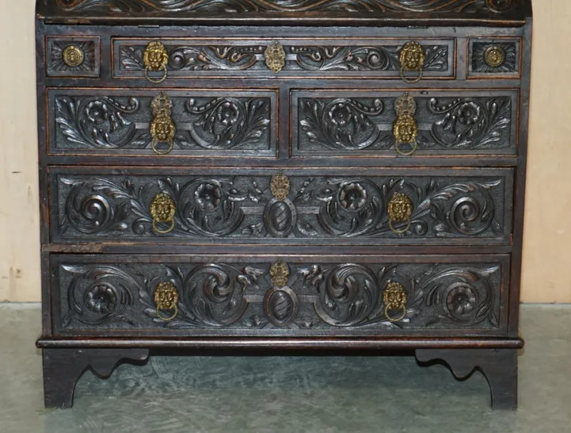Outlet Pamono Carved English Oak Library Desk with Lions Head Brass Handles, 1860s