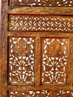 Pamono Carved Hardwood Four-Panel Anglo Indian Folding Screen, 1890s><noscript><img width=