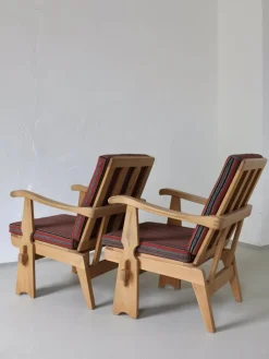 Pamono Carved Pine Lounge Chairs, Scandinavia, 1970s, Set of 2><noscript><img width=