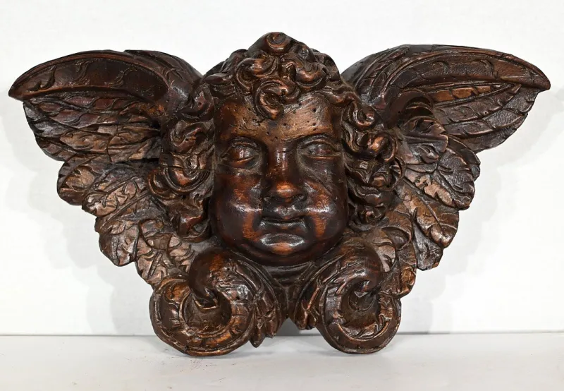 Pamono Carved Wooden Cherubs, Late 19th Century, Set of 2> Architectural Elements
