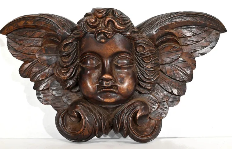 Pamono Carved Wooden Cherubs, Late 19th Century, Set of 2> Architectural Elements