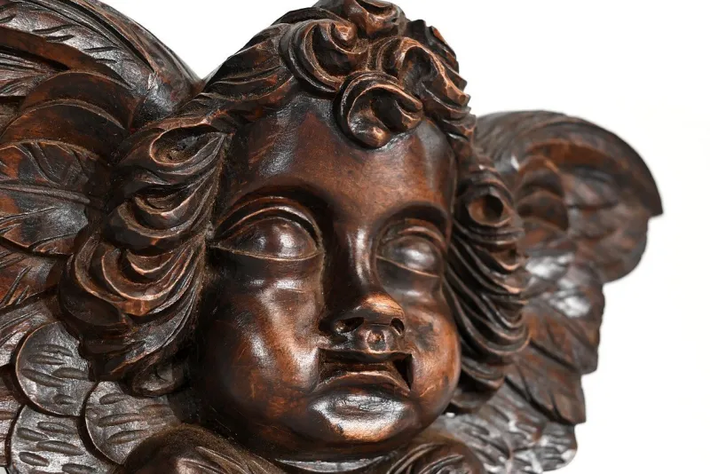 Pamono Carved Wooden Cherubs, Late 19th Century, Set of 2> Architectural Elements