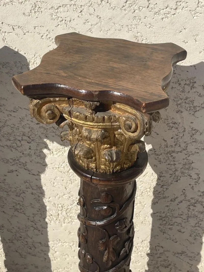 Pamono Carved Wooden Columns, Set of 2> Pedestals And Columns