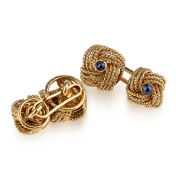 Outlet Pamono Cased 18 Karat Gold & Sapphire Cufflinks by Hans Georg Mautner, Set of 2