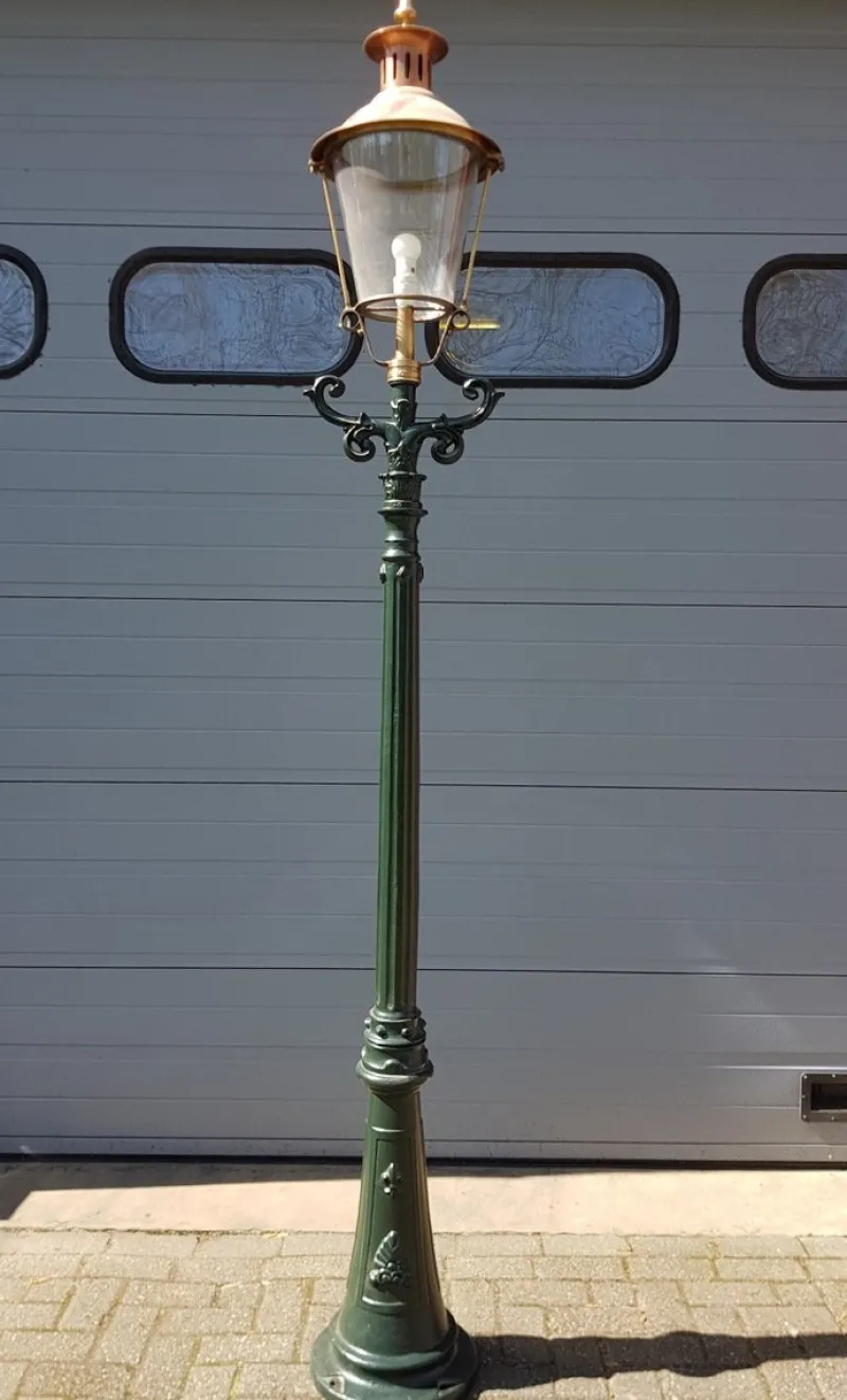 New Pamono Cast Iron Lamp Post Rotterdammer with Round Copper Lantern