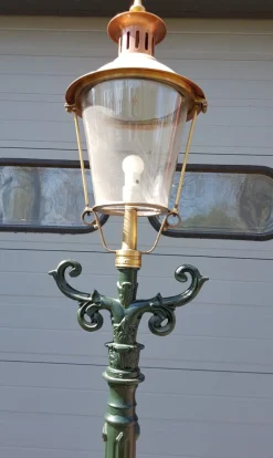 New Pamono Cast Iron Lamp Post Rotterdammer with Round Copper Lantern