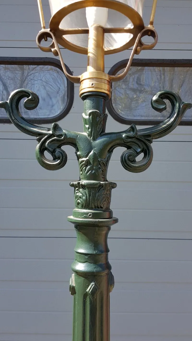 New Pamono Cast Iron Lamp Post Rotterdammer with Round Copper Lantern
