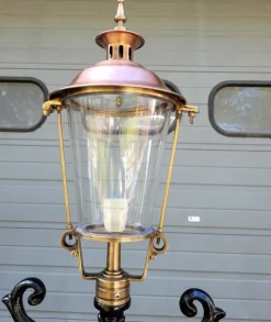 Pamono Cast Iron Lamp with Round Cast Iron Lantern><noscript><img width=