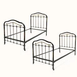 Discount Pamono Cast Iron Single Beds in Black and Gold, 1890s, Set of 2