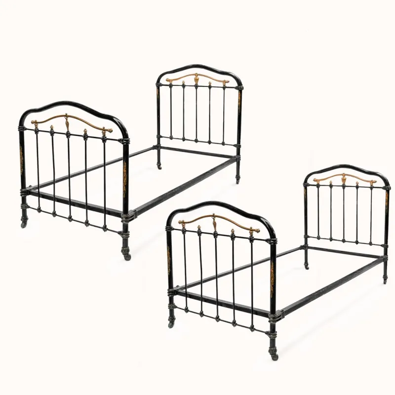 Discount Pamono Cast Iron Single Beds in Black and Gold, 1890s, Set of 2