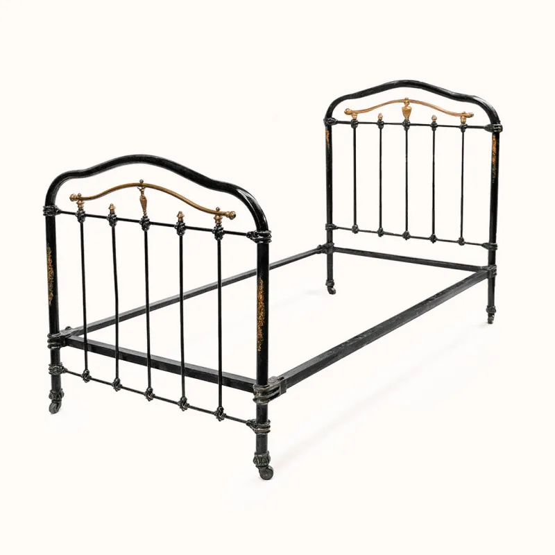 Discount Pamono Cast Iron Single Beds in Black and Gold, 1890s, Set of 2