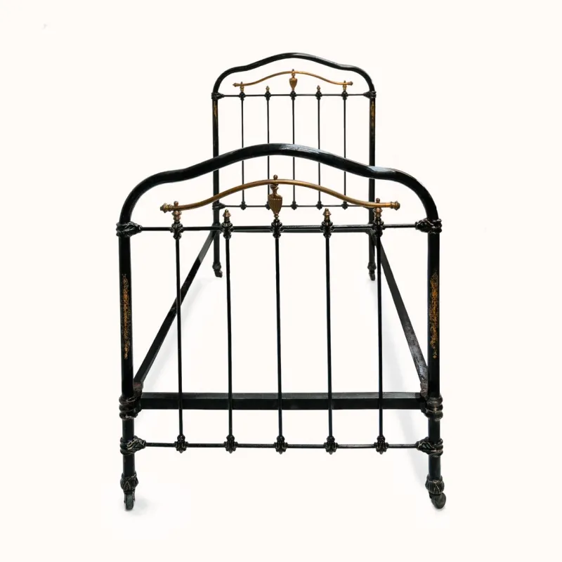 Discount Pamono Cast Iron Single Beds in Black and Gold, 1890s, Set of 2