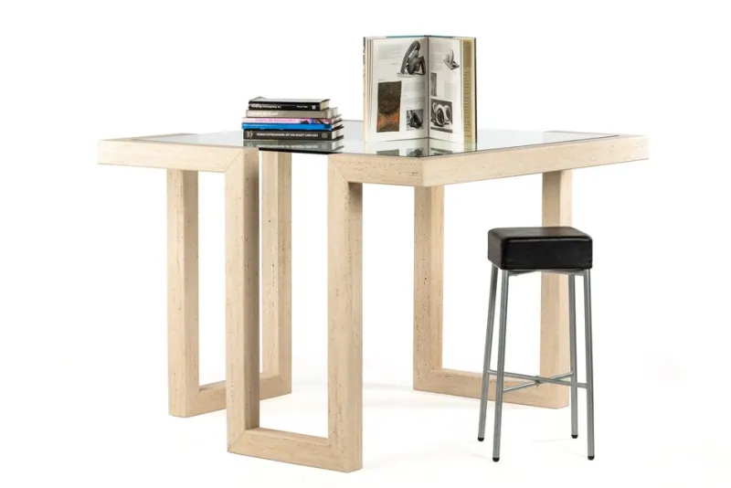 Discount Pamono Castile Dining Table in Roman Travertine and Marble by Joaquín Moll