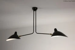 Hot Pamono Ceiling Lamp with 2 Still Arms and 1 Rotating Curved by Serge Mouille