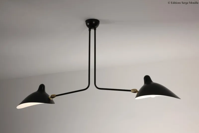 Hot Pamono Ceiling Lamp with 2 Still Arms and 1 Rotating Curved by Serge Mouille
