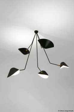 Hot Pamono Ceiling Lamp with 2 Still Arms and 1 Rotating Curved by Serge Mouille