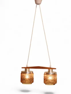 Online Pamono Ceiling Lamp with Amber Glass Shades, 1960s