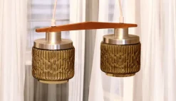 Online Pamono Ceiling Lamp with Amber Glass Shades, 1960s
