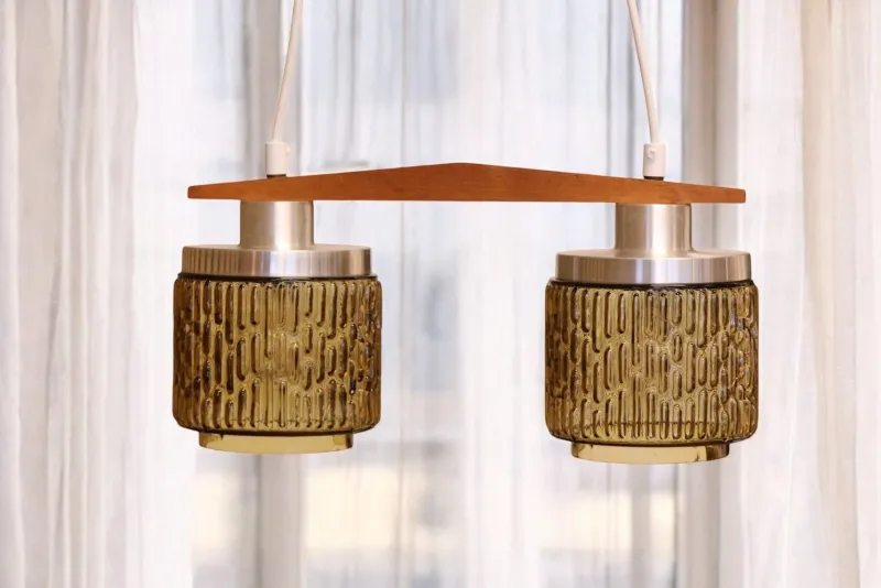 Online Pamono Ceiling Lamp with Amber Glass Shades, 1960s