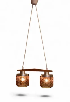 Online Pamono Ceiling Lamp with Amber Glass Shades, 1960s