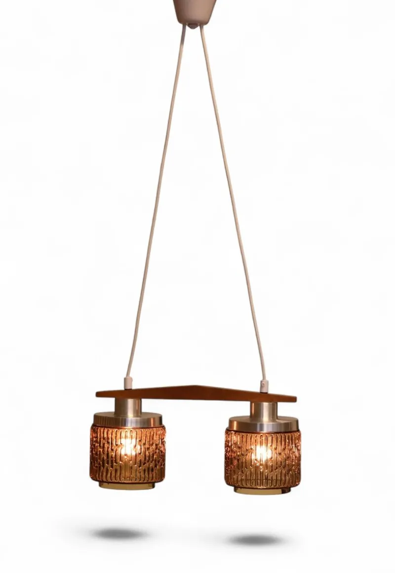 Online Pamono Ceiling Lamp with Amber Glass Shades, 1960s
