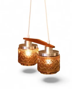 Online Pamono Ceiling Lamp with Amber Glass Shades, 1960s