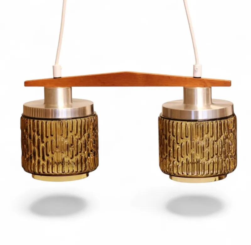 Online Pamono Ceiling Lamp with Amber Glass Shades, 1960s