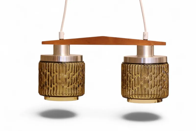 Online Pamono Ceiling Lamp with Amber Glass Shades, 1960s