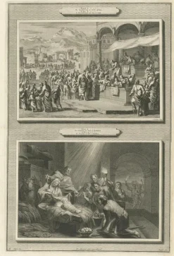 Pamono Census of Bethlehem and Christs Nativity Mortier Engraving, 1700s, Paper> Prints & Multiples