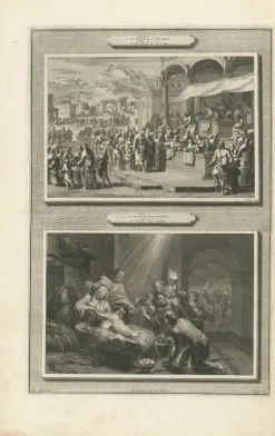Pamono Census of Bethlehem and Christs Nativity Mortier Engraving, 1700s, Paper> Prints & Multiples