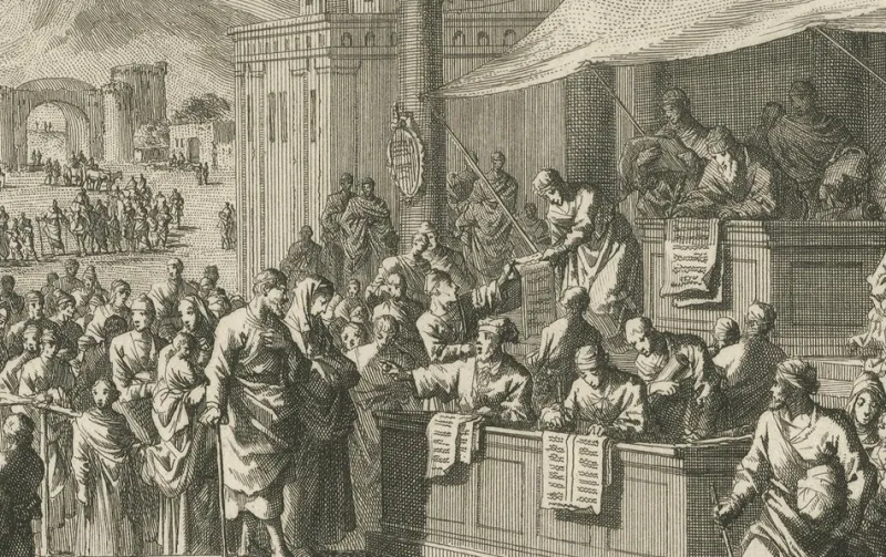 Pamono Census of Bethlehem and Christs Nativity Mortier Engraving, 1700s, Paper> Prints & Multiples