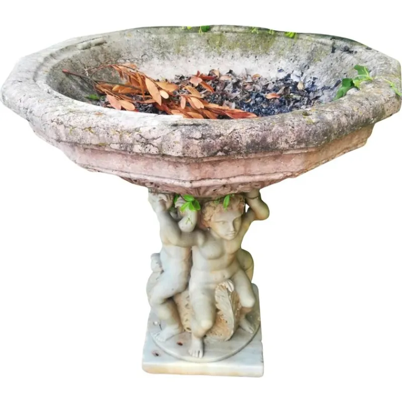Clearance Pamono Centerpiece Fountain with an Octagonal Basin in Rosso Verona Marble