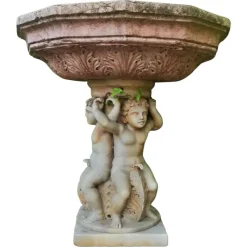 Clearance Pamono Centerpiece Fountain with an Octagonal Basin in Rosso Verona Marble