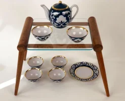Sale Pamono Central Asian Hand-Painted Porcelain Tea Set in Cobalt Blue & Gold, 1960s, Set of 8