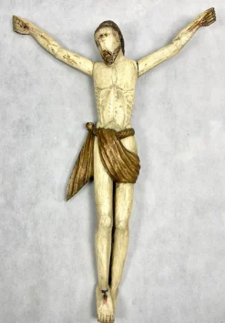 Sale Pamono Central European Artist, Large Polychrome Carved Corpus Christi Crucifix, 15th Century, Linden Wood