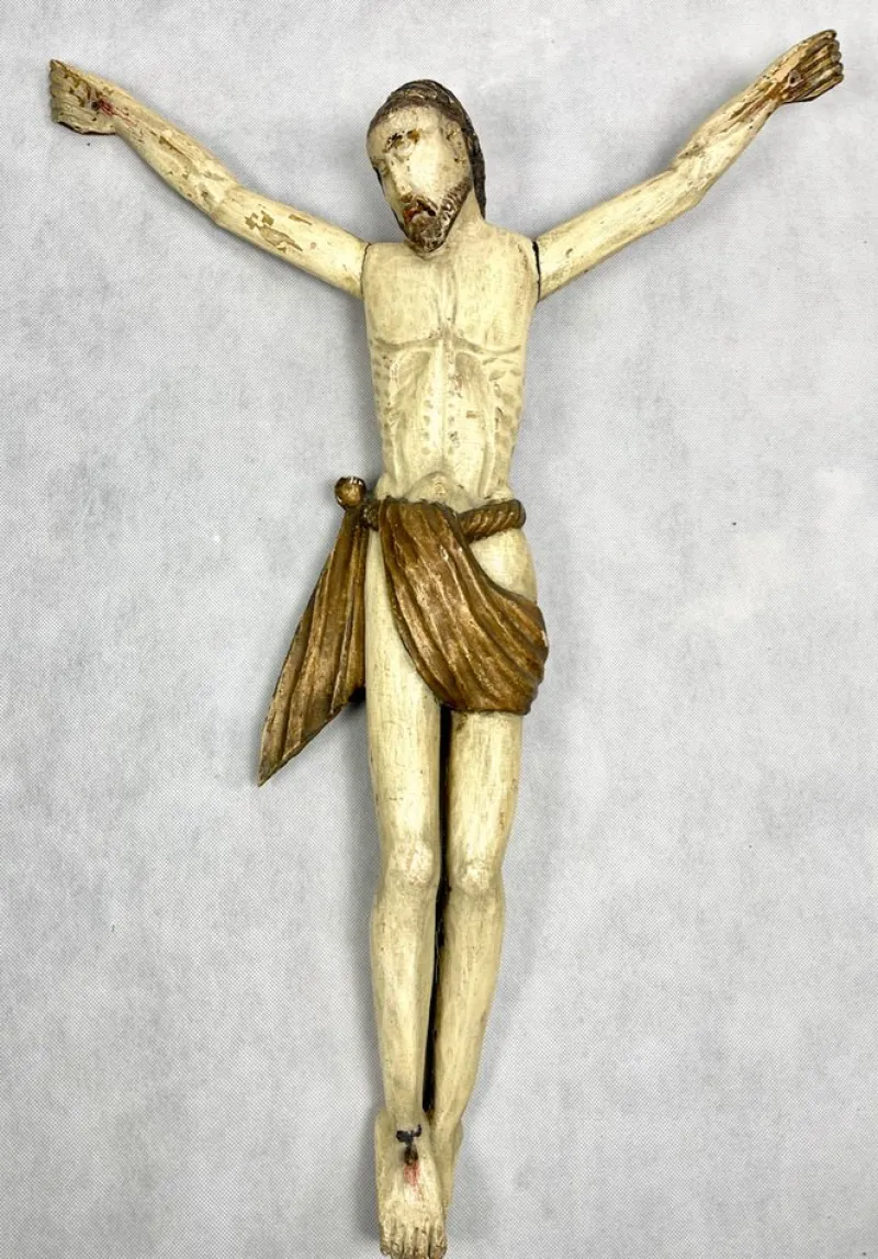 Sale Pamono Central European Artist, Large Polychrome Carved Corpus Christi Crucifix, 15th Century, Linden Wood