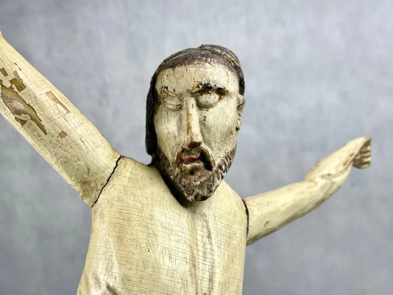 Sale Pamono Central European Artist, Large Polychrome Carved Corpus Christi Crucifix, 15th Century, Linden Wood