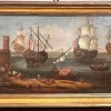 Pamono Central Italian Artist, Seascape with Figures and Galleons, Late 17th-Early 18th Century, Painting, Framed> Classical