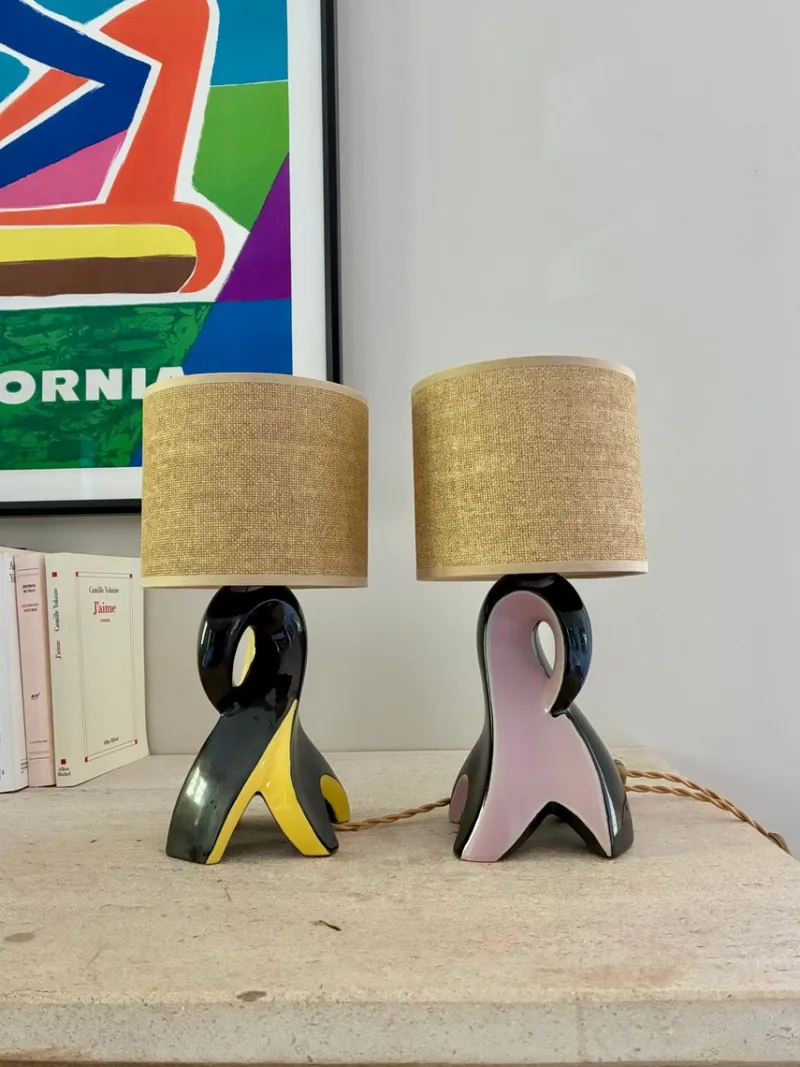 Pamono Ceramic Bedside Lamps, 1950, Set of 2> Table Lamps