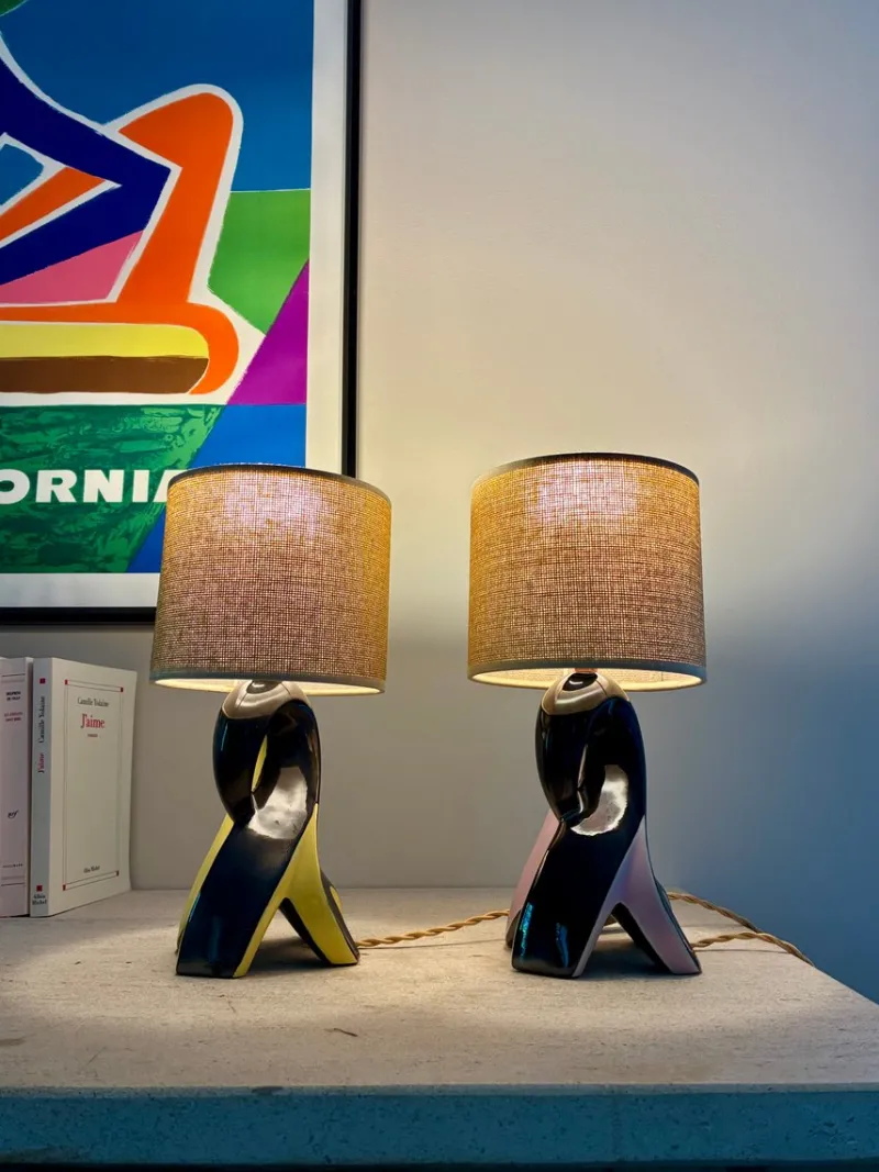 Pamono Ceramic Bedside Lamps, 1950, Set of 2> Table Lamps