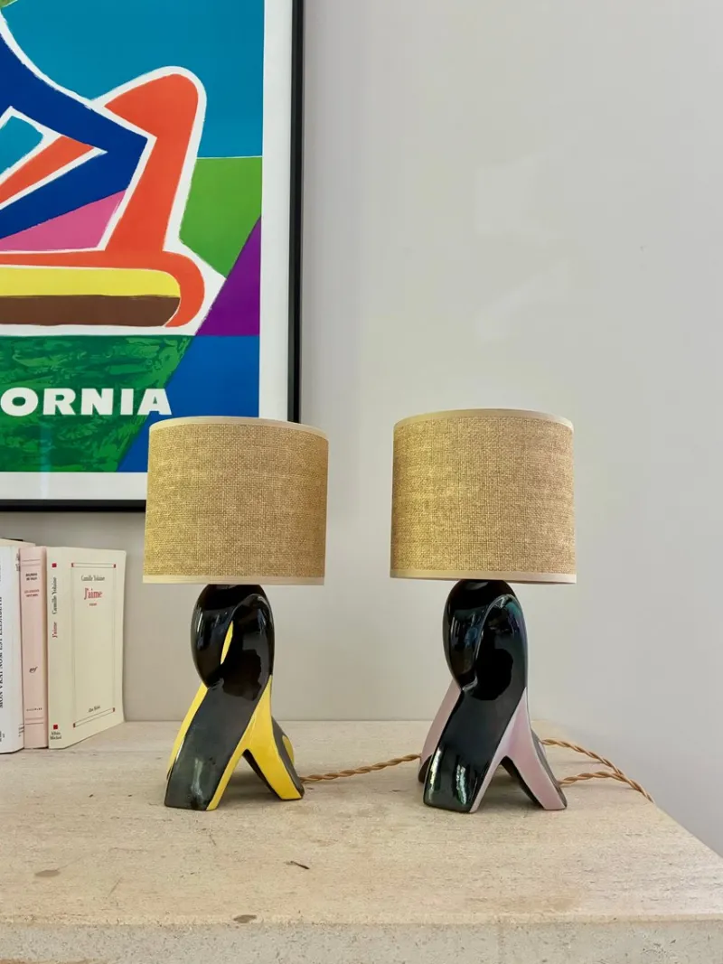 Pamono Ceramic Bedside Lamps, 1950, Set of 2> Table Lamps