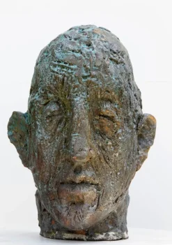 Pamono Ceramic Expressionist Head in Refractory Stoneware with Copper Glaze, 2010s