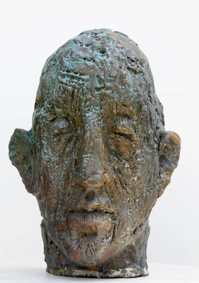 Pamono Ceramic Expressionist Head in Refractory Stoneware with Copper Glaze, 2010s
