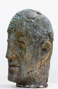 Pamono Ceramic Expressionist Head in Refractory Stoneware with Copper Glaze, 2010s