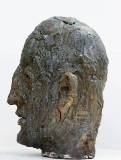 Pamono Ceramic Expressionist Head in Refractory Stoneware with Copper Glaze, 2010s