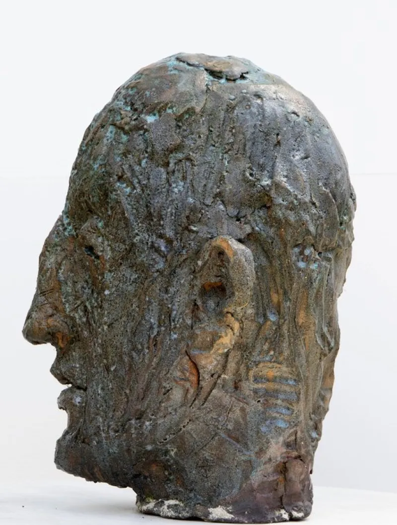 Pamono Ceramic Expressionist Head in Refractory Stoneware with Copper Glaze, 2010s