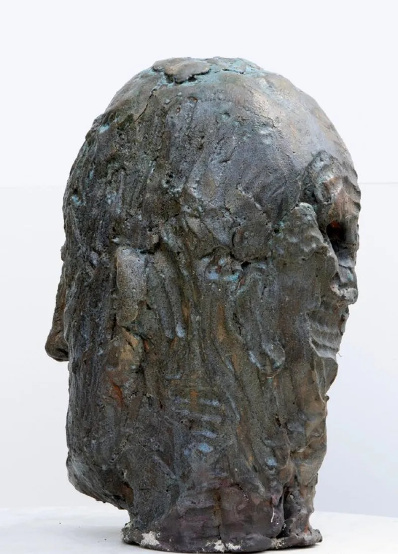 Pamono Ceramic Expressionist Head in Refractory Stoneware with Copper Glaze, 2010s
